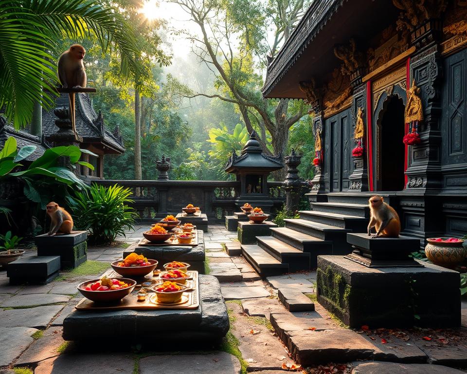 Are there any rituals performed in the Ubud Monkey Forest?