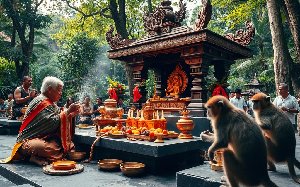 Balinese Hinduism rituals in the Sacred Monkey Forest