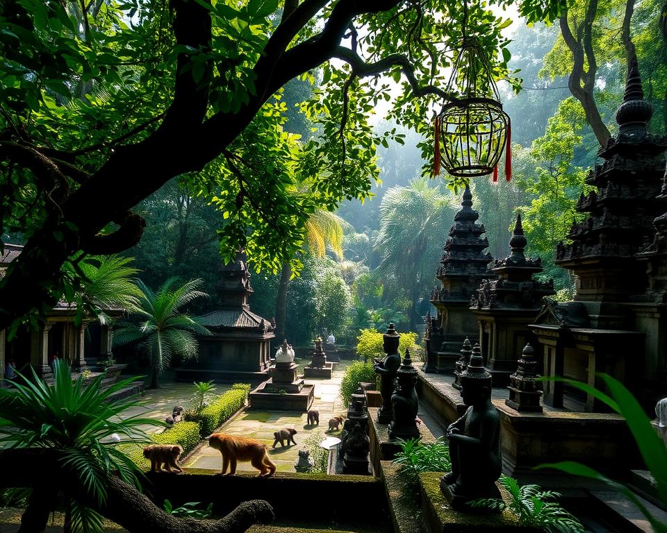 How is the Ubud Monkey Forest linked to Balinese Hinduism?