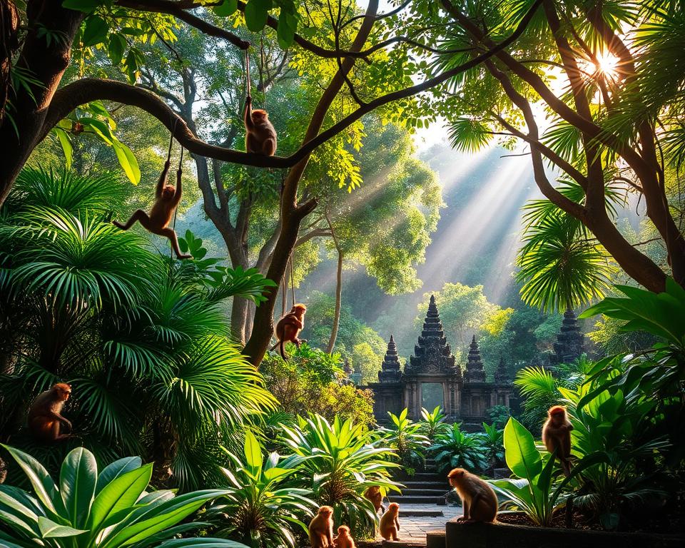 How many monkeys live in the Ubud Monkey Forest?