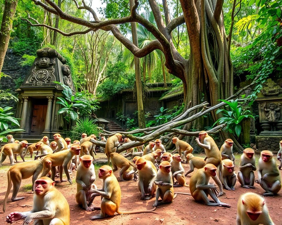 How many monkeys live in the Ubud Monkey Forest?