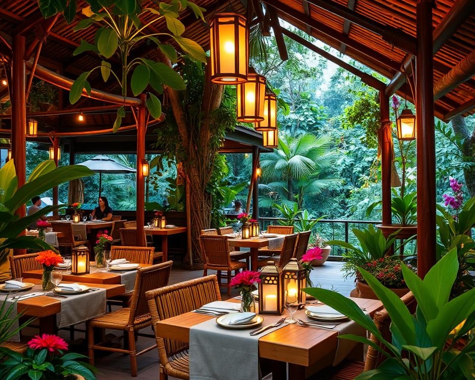 Outdoor seating for tropical dining experience in Ubud