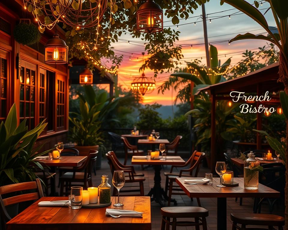 What is the ambiance like at French restaurants in Ubud?