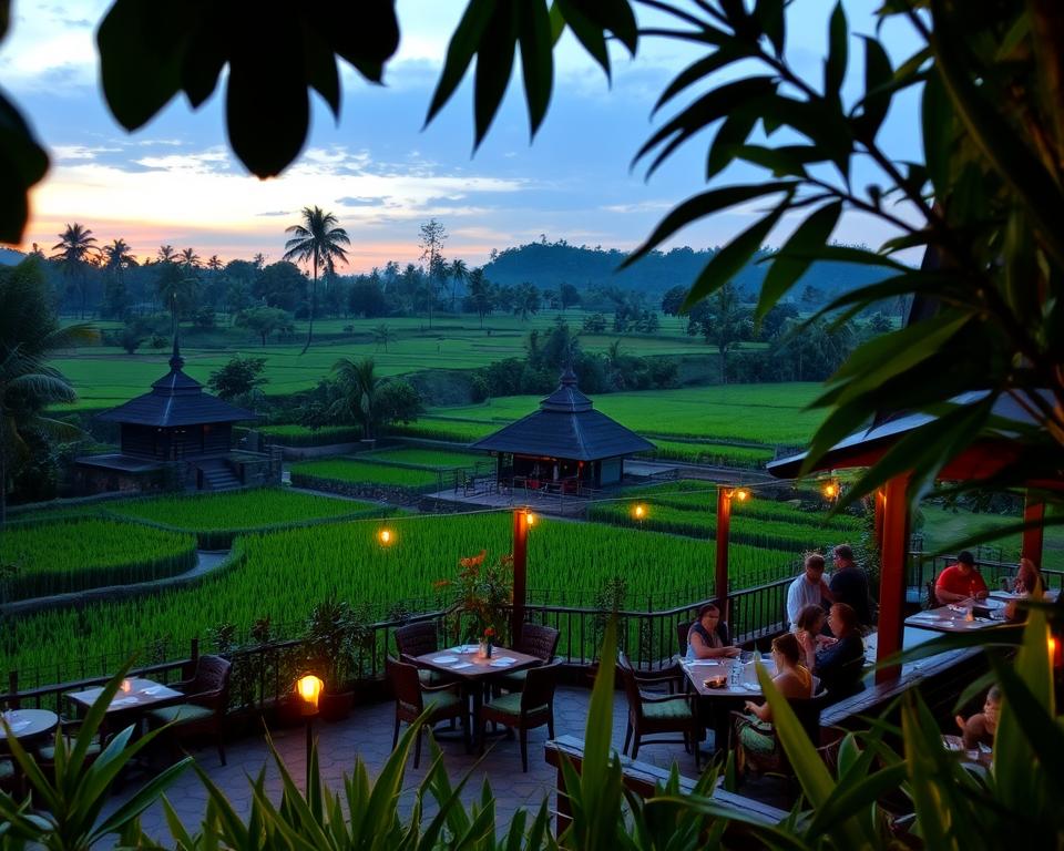 What restaurants in Ubud have views of rice paddies?