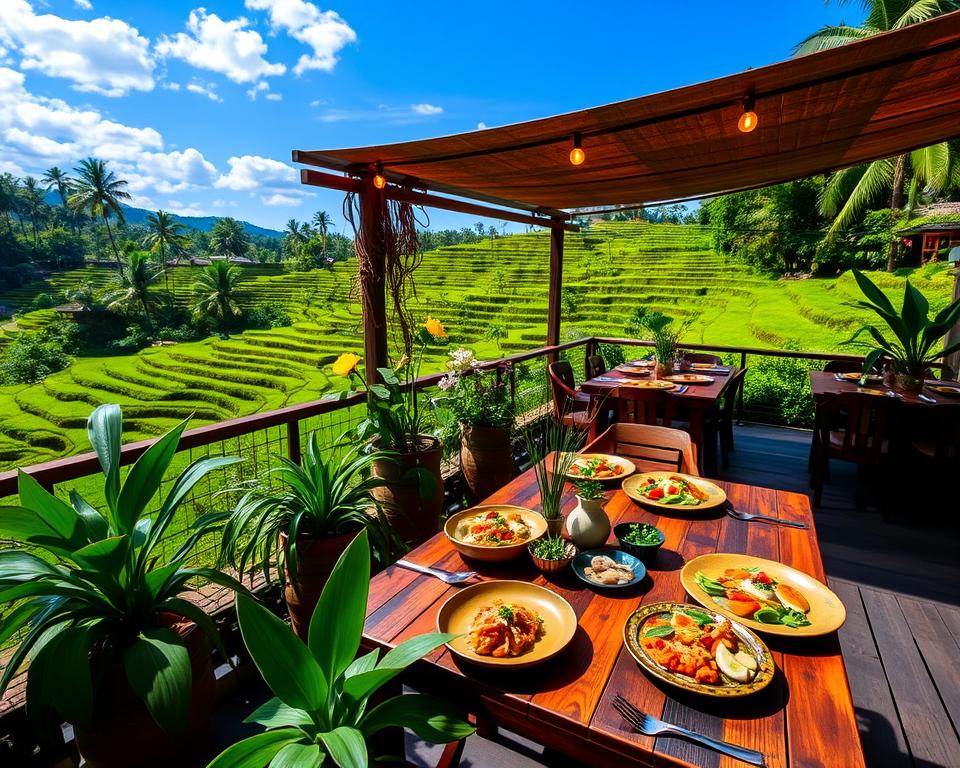 Where can I find casual dining spots in Ubud with a view?