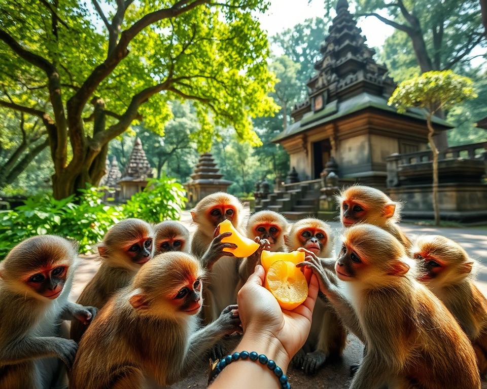 feeding monkeys in Ubud Monkey Forest